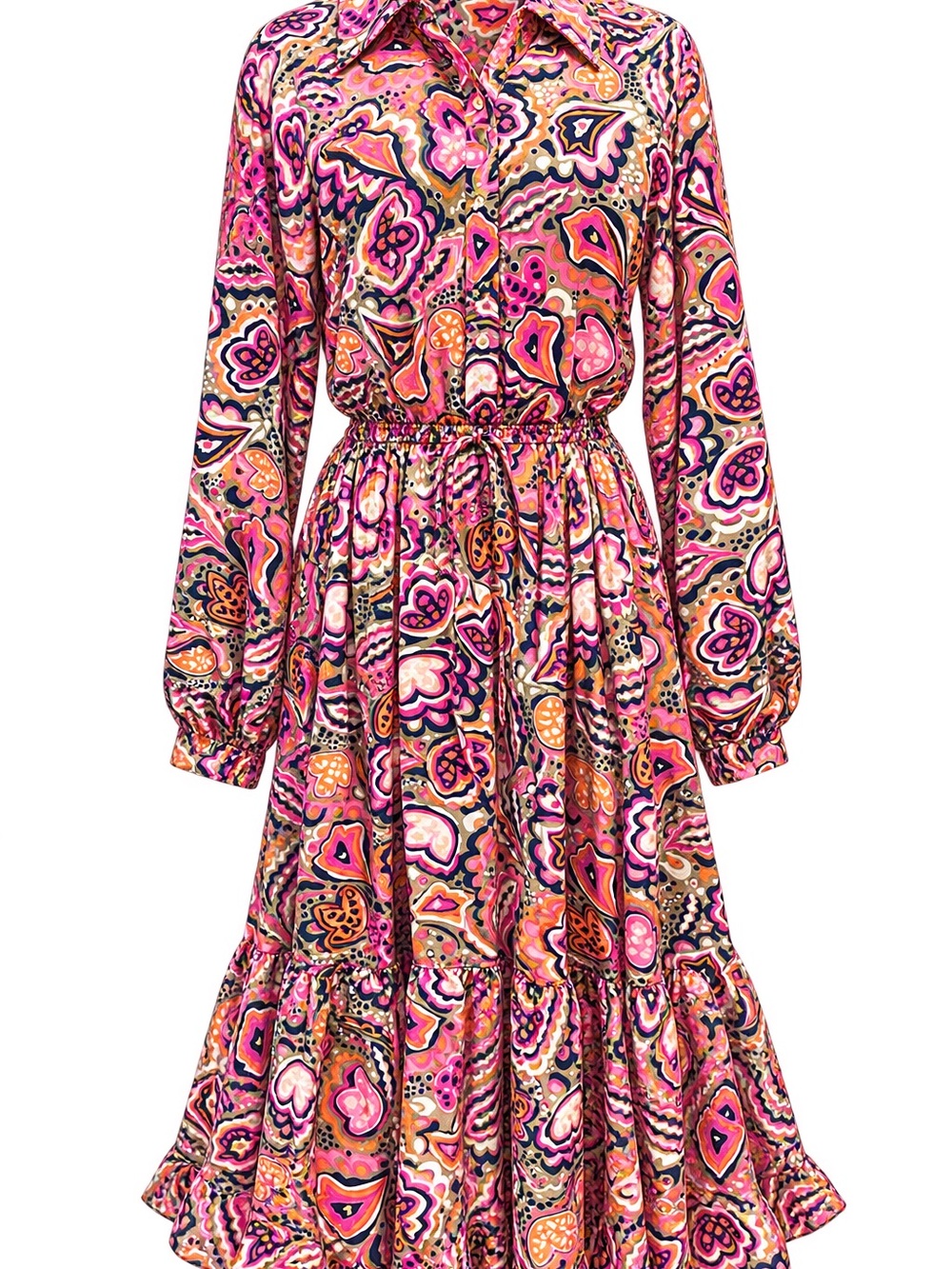 St. John's Bay Pink and Orange Paisley Long Sleeve Midi Dress NB